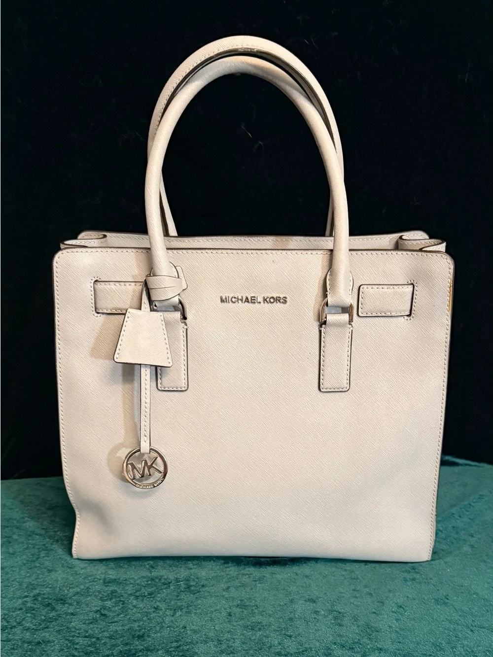 Michael Kors Grey Saffiano Leather Satchel with MK Charm
